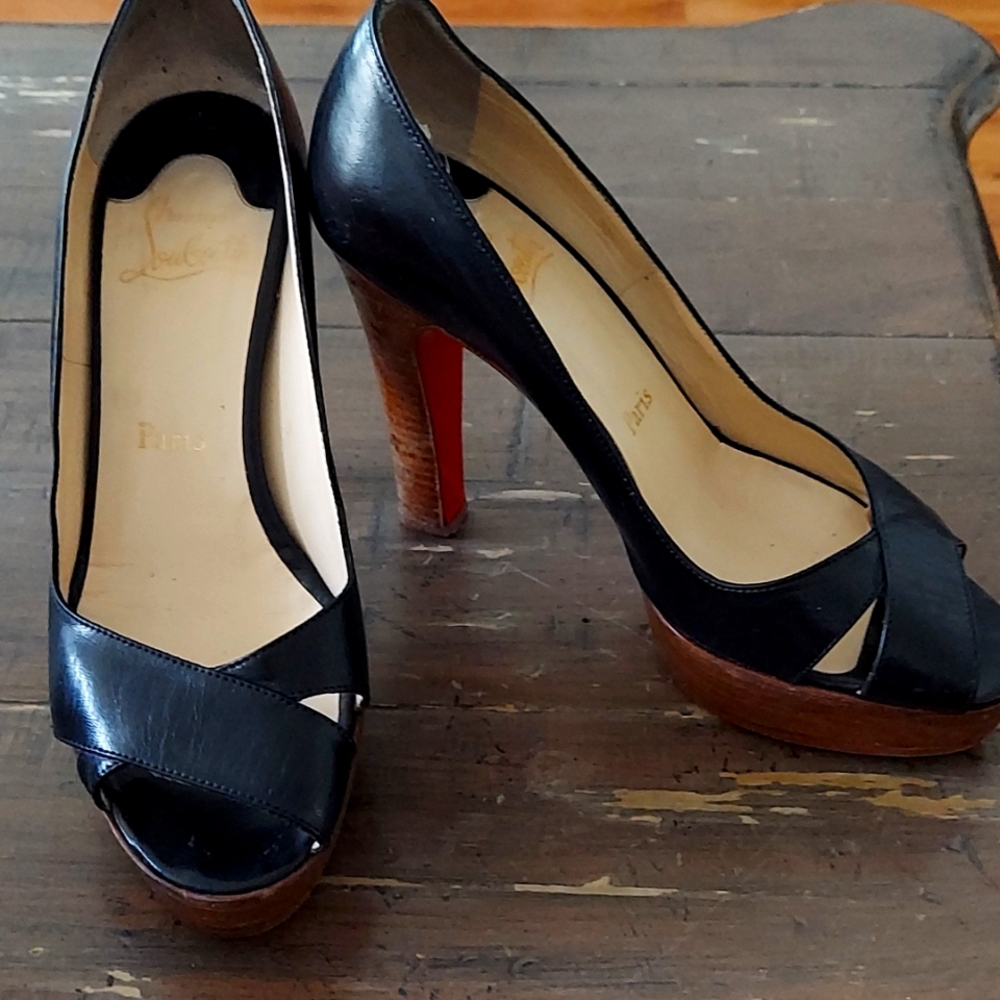 Christian Louboutin black leather platform heels